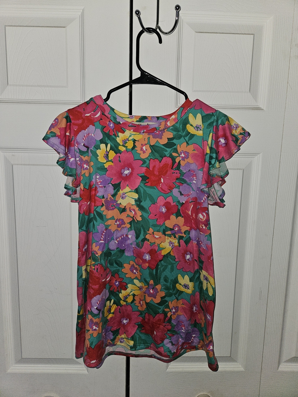 Floral Ruffle Short Sleeve Blouse - Green Multi